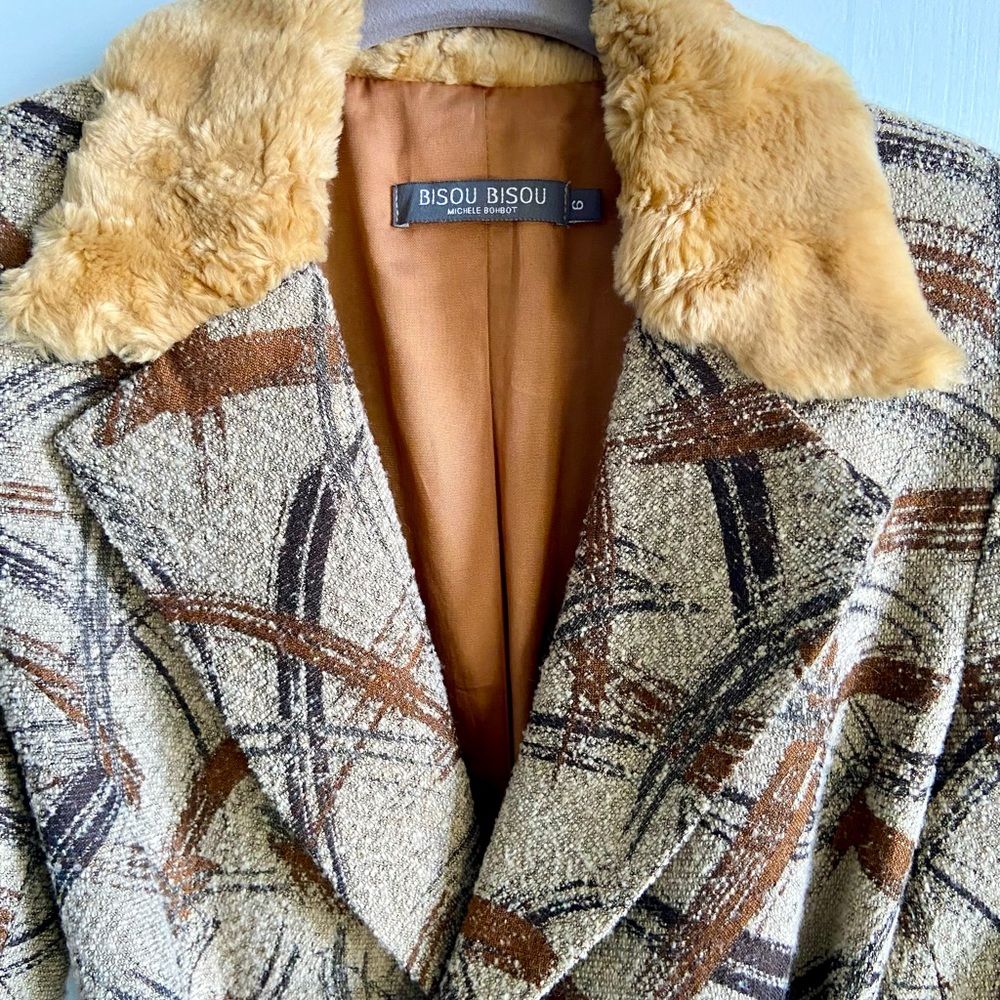 Bisou Bisou Michelle Bombat Midlength Coat with Faux Fur Collar. Size 6 - Picture 11 of 14